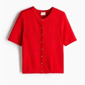 Red Short Sleeve Button Cardigan